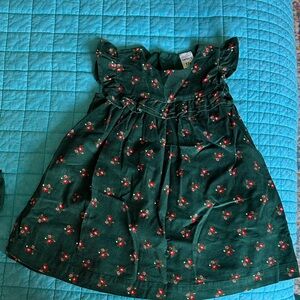 Carters baby dark green formal baby dress with little red flowers.